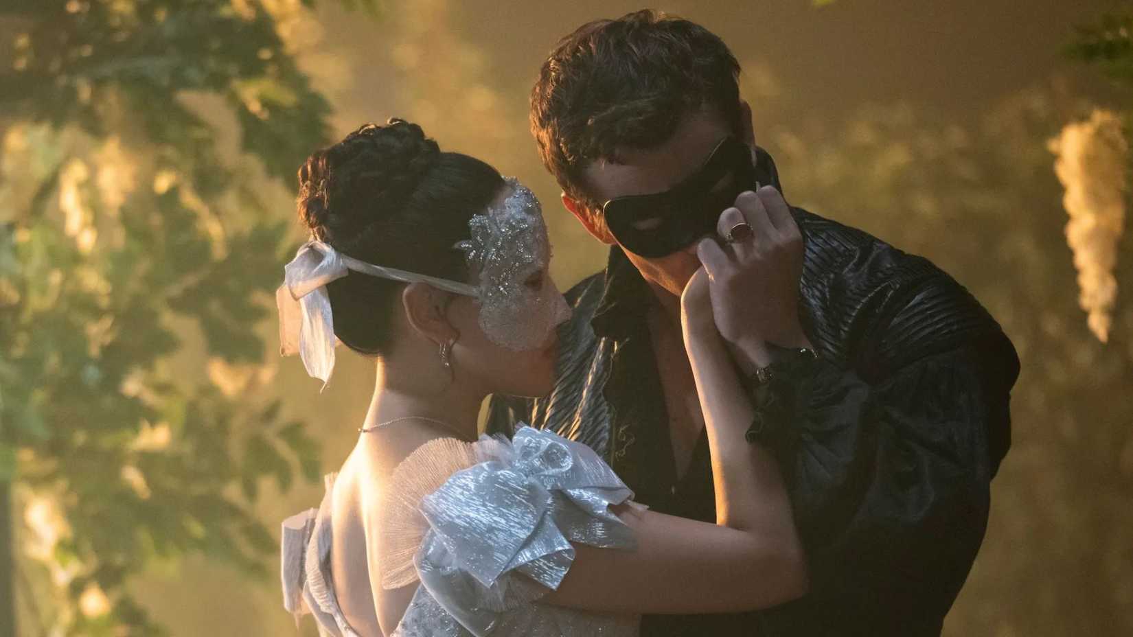 Sophie and Benedict dancing at a masked ball