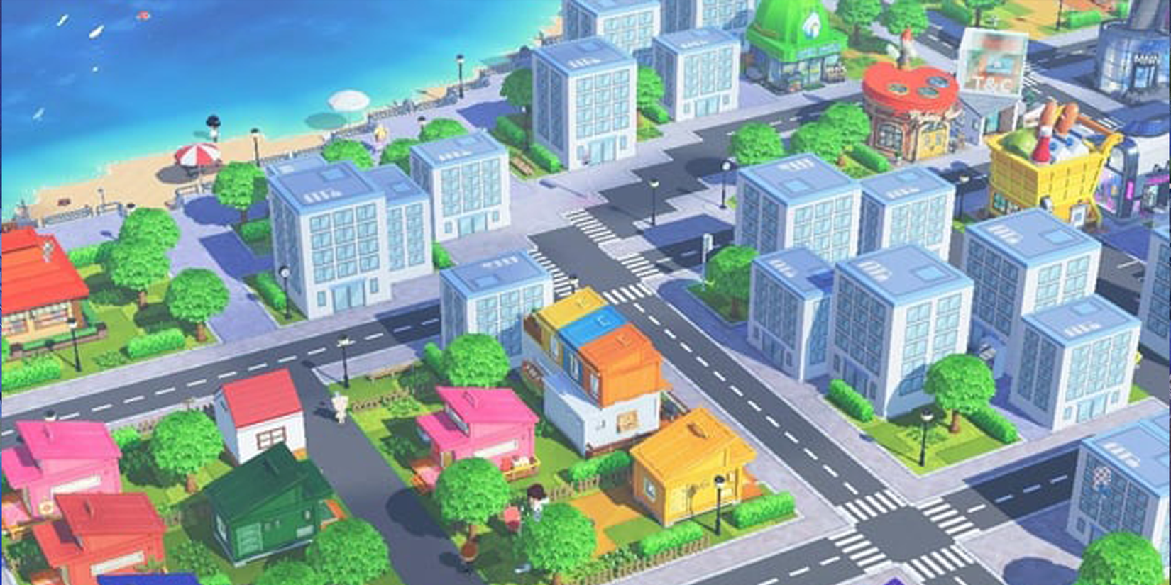 Urban city skyline of tall buildings in Tomodachi Life