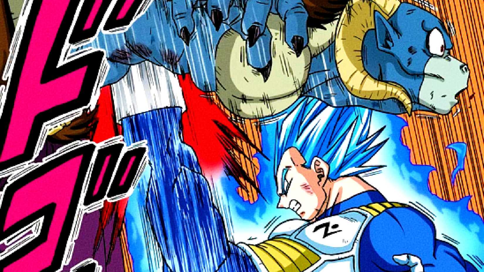 Vegeta chuta Moro no estômago em Dragon Ball Super