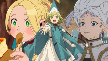 Feature header showing characters from Witch Hat, Delicious in Dungeon, and Frieren