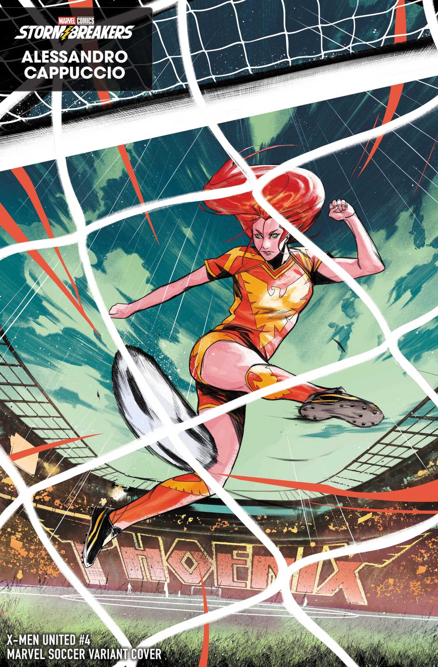 X-Men United cover showing Jean Grey&rsquo;s Phoenix in soccer gear