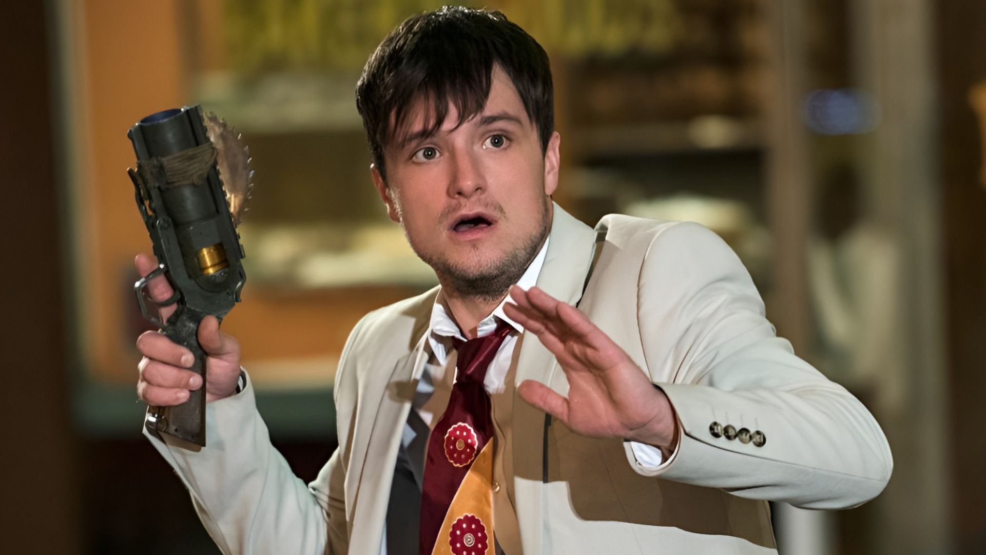 Josh Hutcherson’s character looking stunned in Hulu’s Future Man
