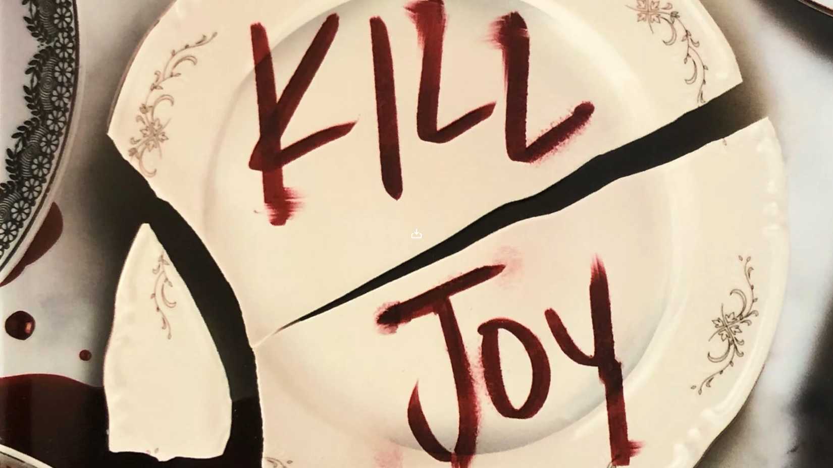 a closeup of the kill joy book cover shows a broken plate with the title in blood