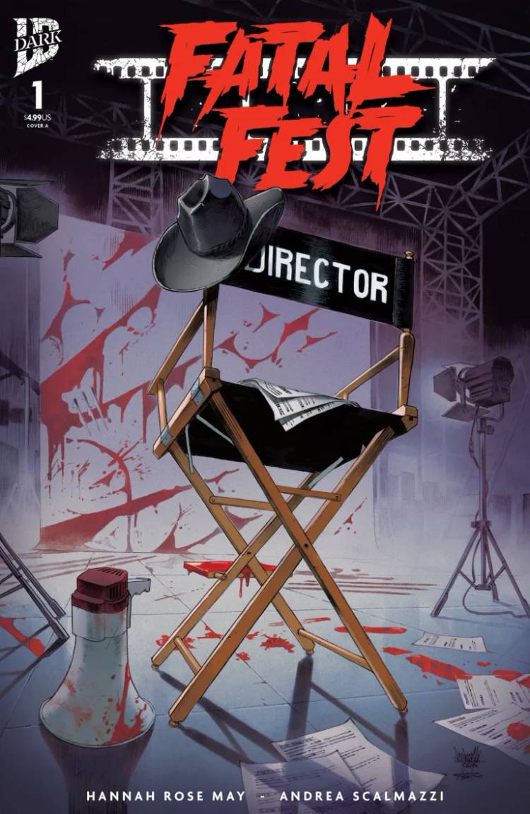 A director chair is stained with blood in Fatal Fest #1 cover
