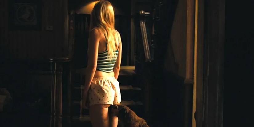 A dog licks Faye's leg in Euphoria