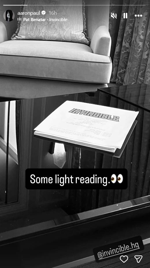 Aaron Paul posting an Invincible season 5 script on his Instagram story