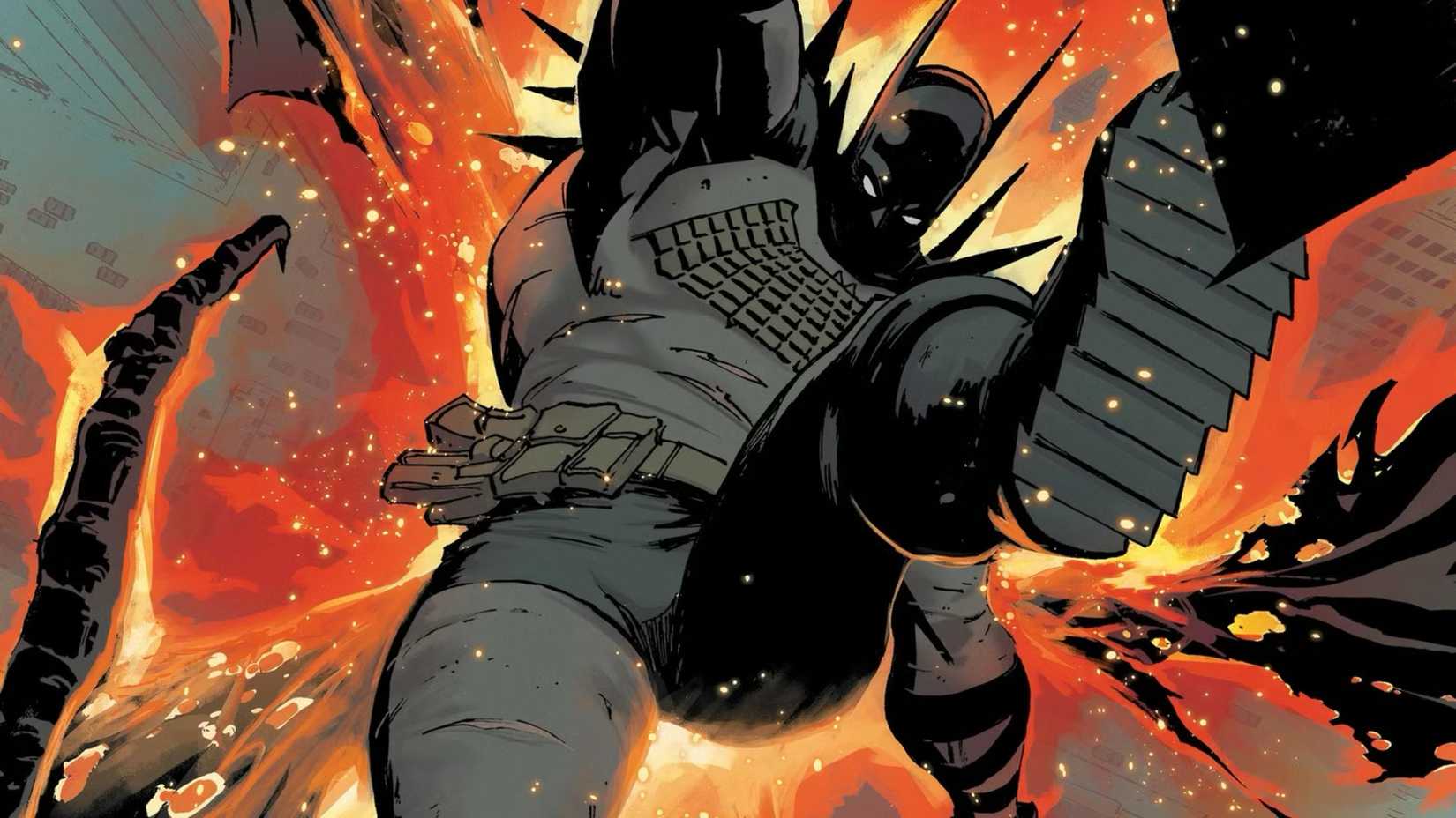 Absolute Batman Falling in Gotham City