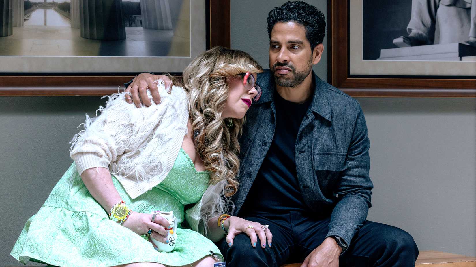 adam rodriguez s alvez looking upset while kirsten vangsness garcia leans her head on his shoulder in comfort in criminal minds evolution season 19