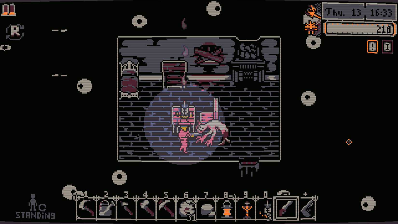 An interior surrounded by floating eyeballs in Besmirch.