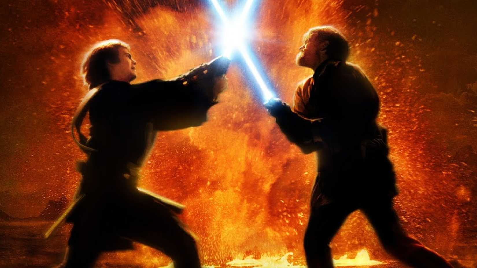 Anakin Skywalker enfrentando Obi-Wan Kenobi em Mustafar