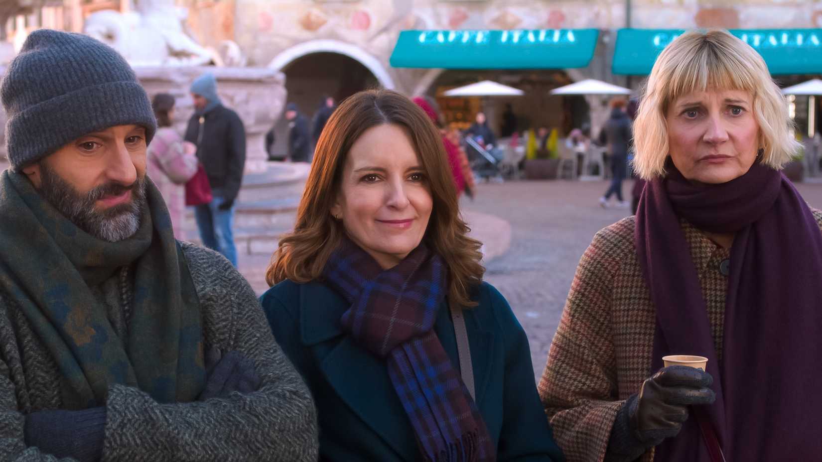 Anne, Kate, and Claude standing outside in Italy in The Four Seasons season 2