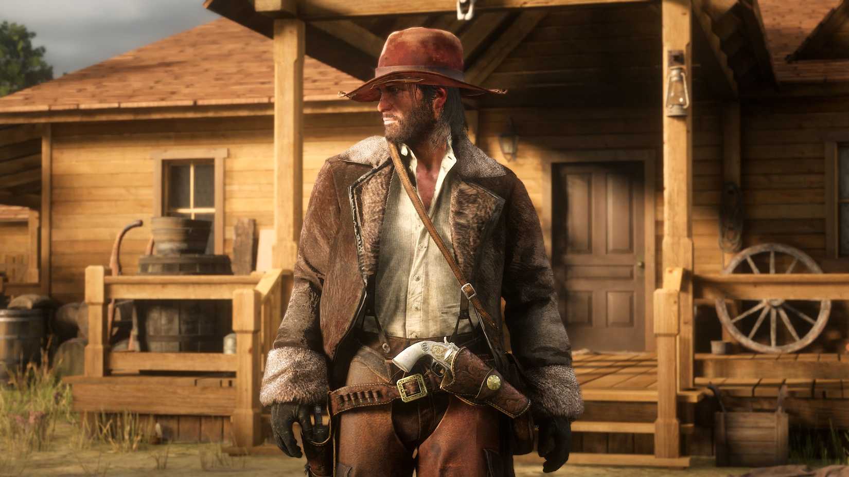 Arthur morgan from rdr2 wearing the ram shotgun coat