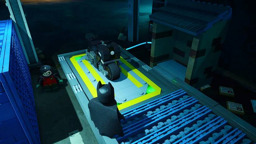 Batcycle on lift in LEGO Batman Legacy of the Dark Knight