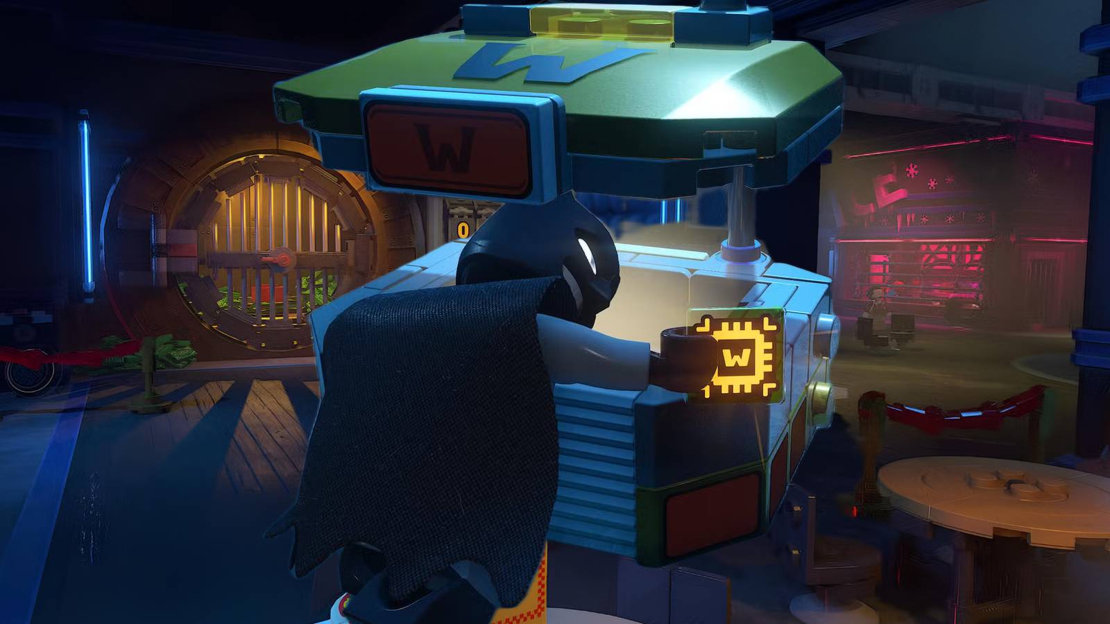 Batman con un caché de WayneTech en el área Iceberg Lounge de Lego Batman Legacy of the Dark Knight.