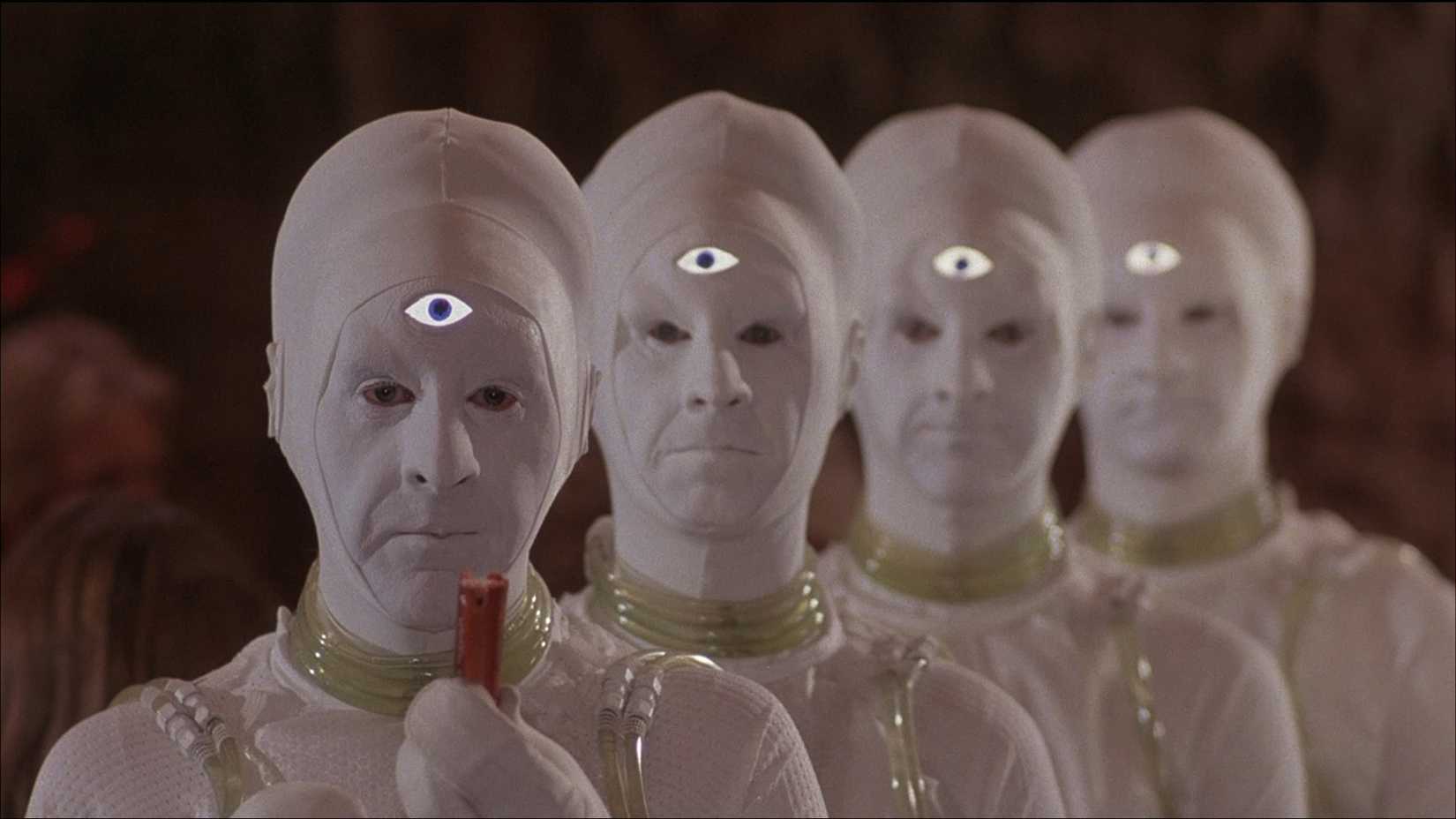 White aliens stand in a row in Battle Beyond the Stars