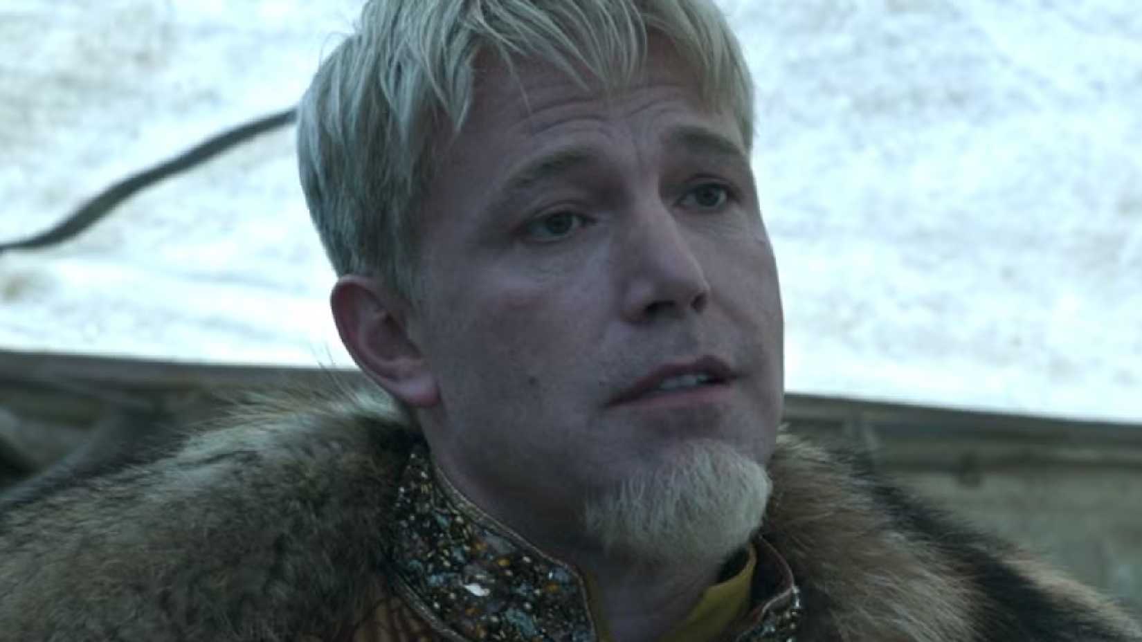 Ben Affleck stares with a white beard in 'The Last Duel'