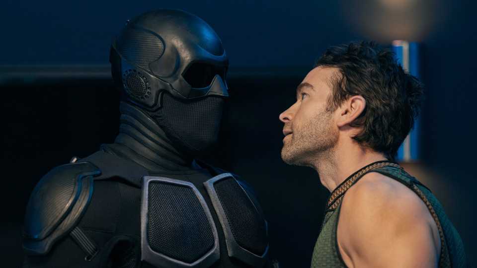 Black Noir (Nathan Mitchell) and The Deep (Chace Crawford) facing off in The Boys season 5