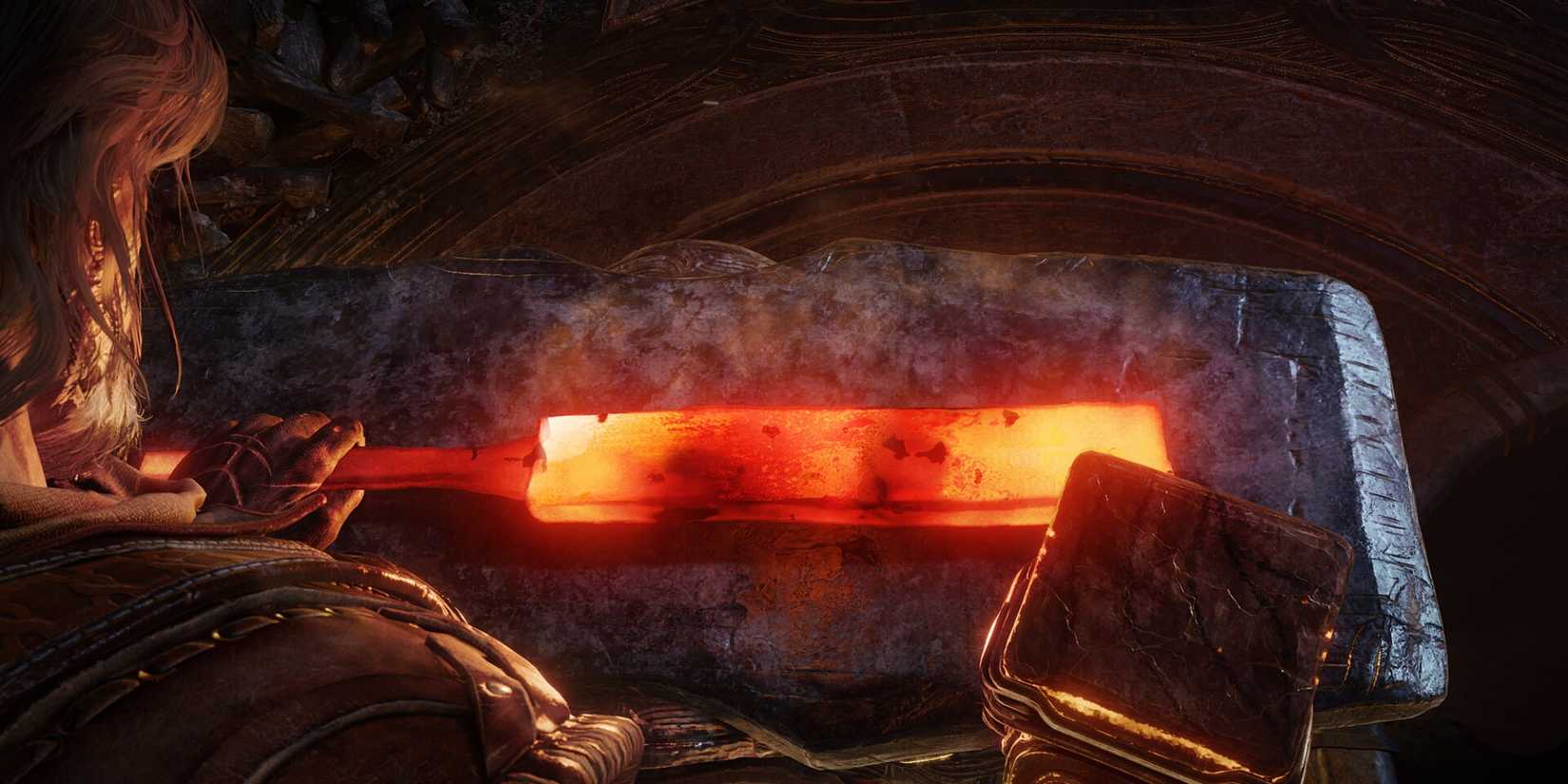 Aran forges a weapon in Blades of Fire.
