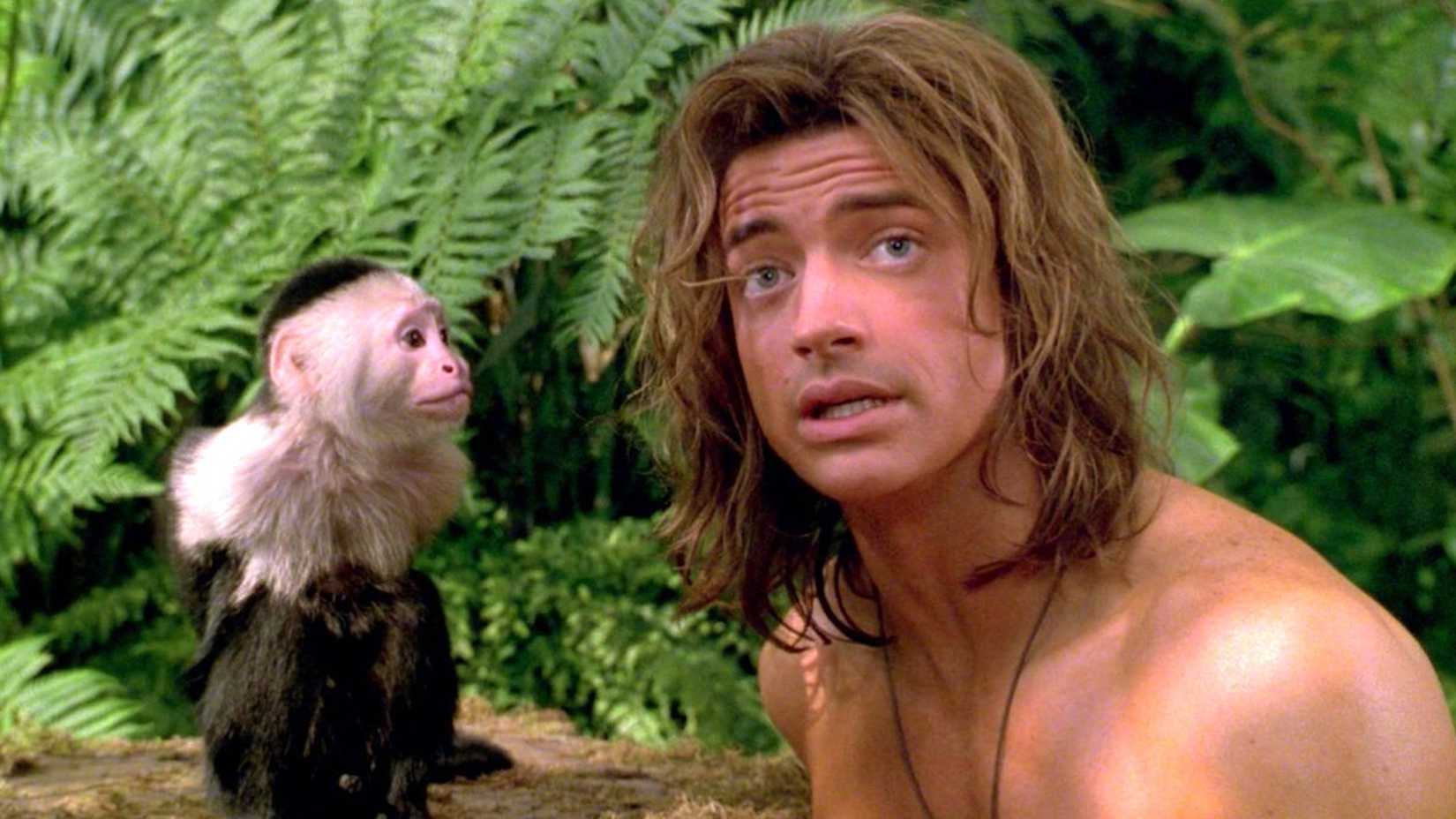 Brendan Fraser como George na selva em George, o Rei da Floresta