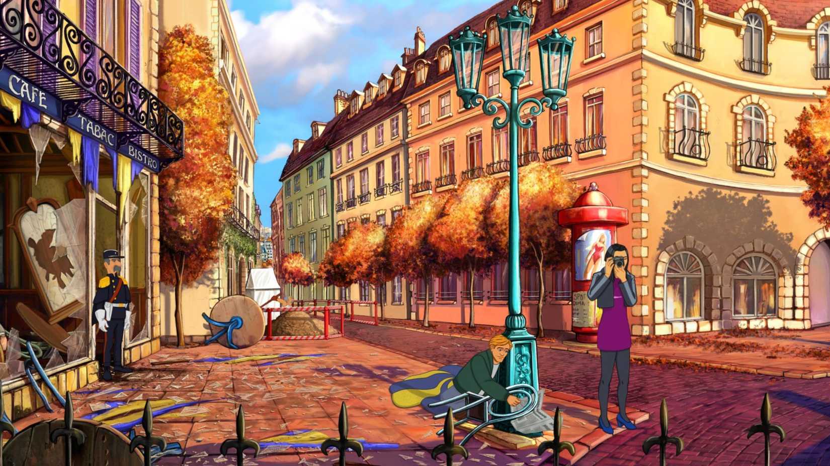 George Stobbart e Nico Collard em cena de Broken Sword: Shadow of the Templars