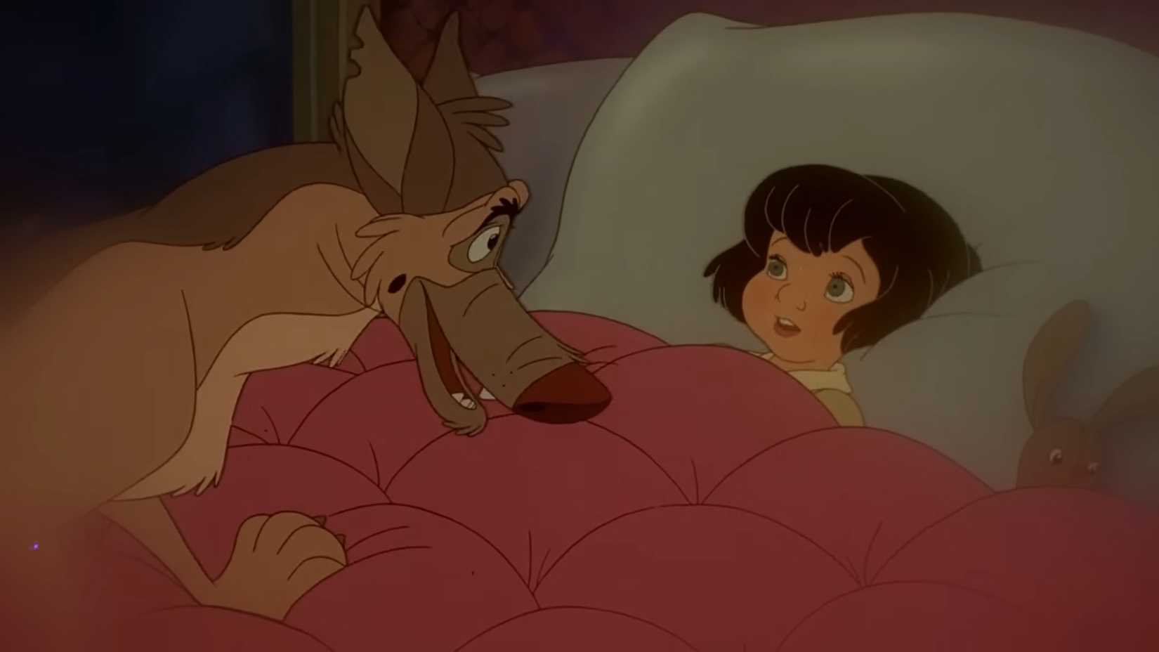 charlie looking at anna marie in bed in all dogs go to heaven