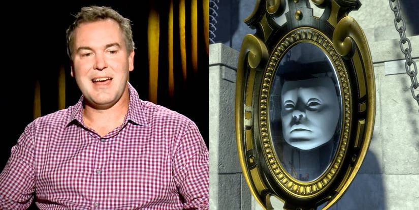 chris miller being interviewed side by side with the magic mirror from shrel