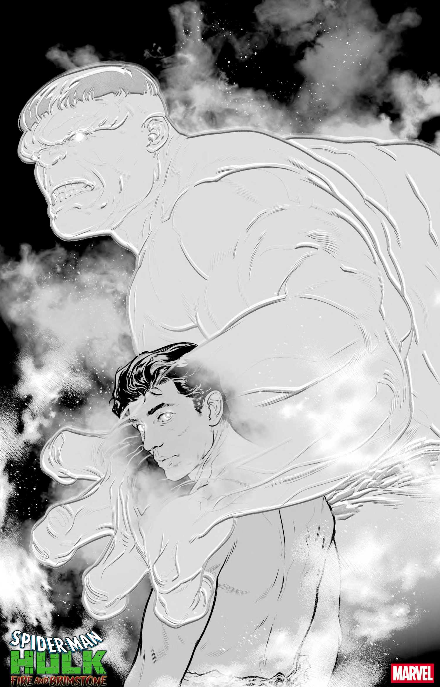 comic art from spider-man hulk fire and brimstone, showing bruce banner haunted by the hulk