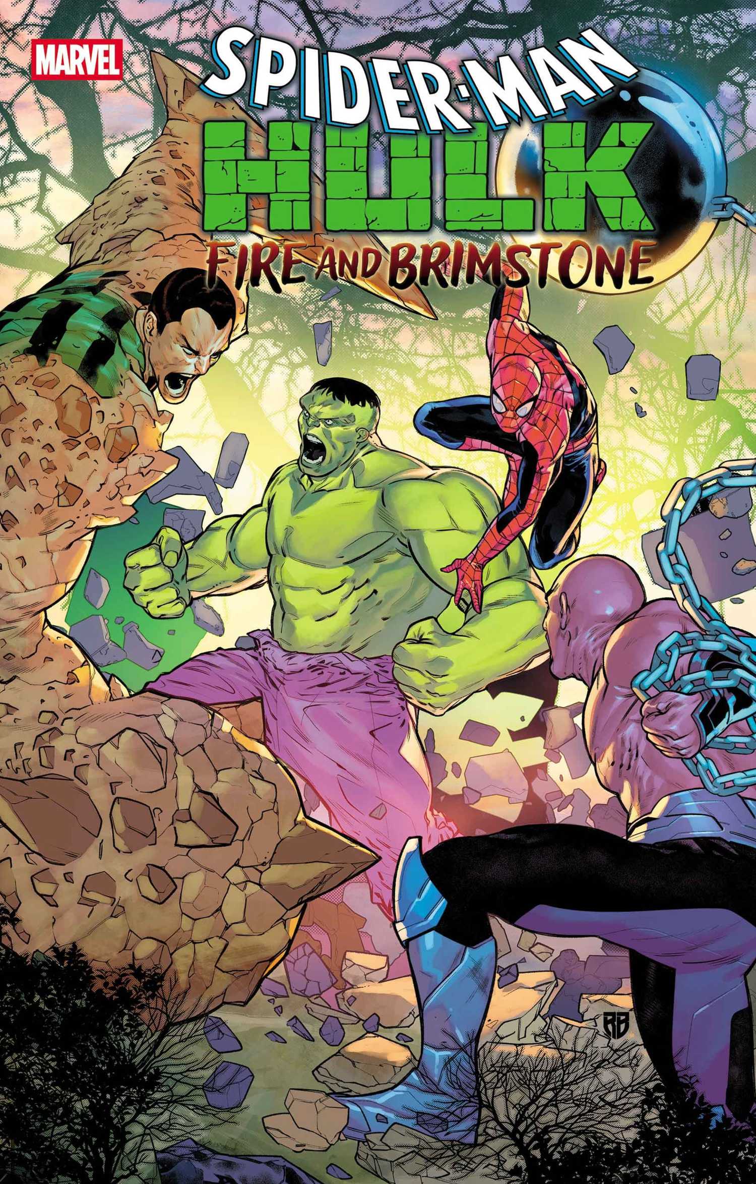 comic art from spider-man hulk fire and brimstone, showing hulk and spidey