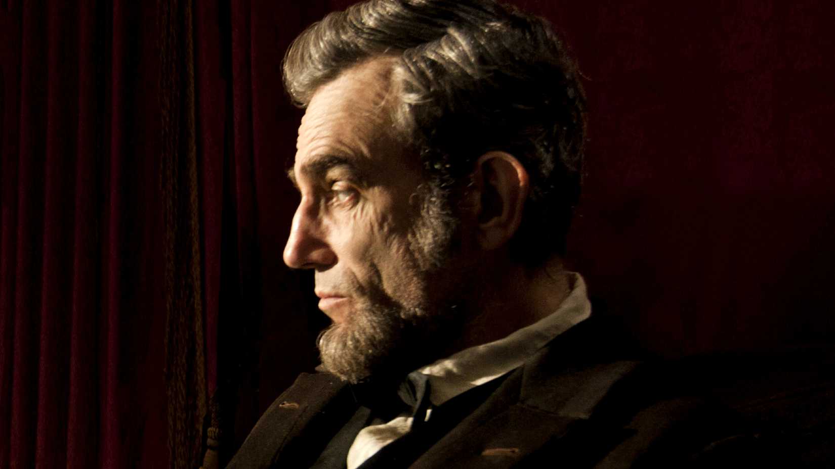 Daniel Day-Lewis' Abraham Lincoln shows his profile in Stephen Spielberg's movie