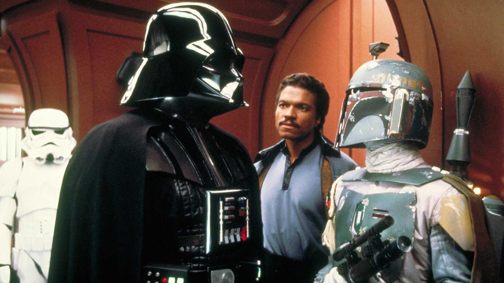 Darth Vader, Boba Fett, Lando Calrissian and stormtroopers in The Empire Strikes Back