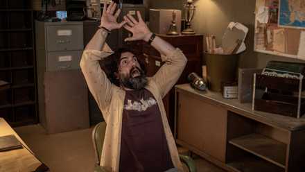 David Alpay as Jade screaming while sitting with his hand raised in From season 4 episode 5
