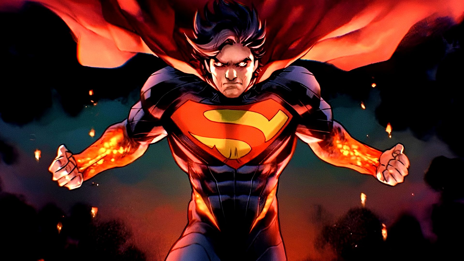 DC's Absolute Superman flies and powers up his heat vision in DC's Absolute Universe