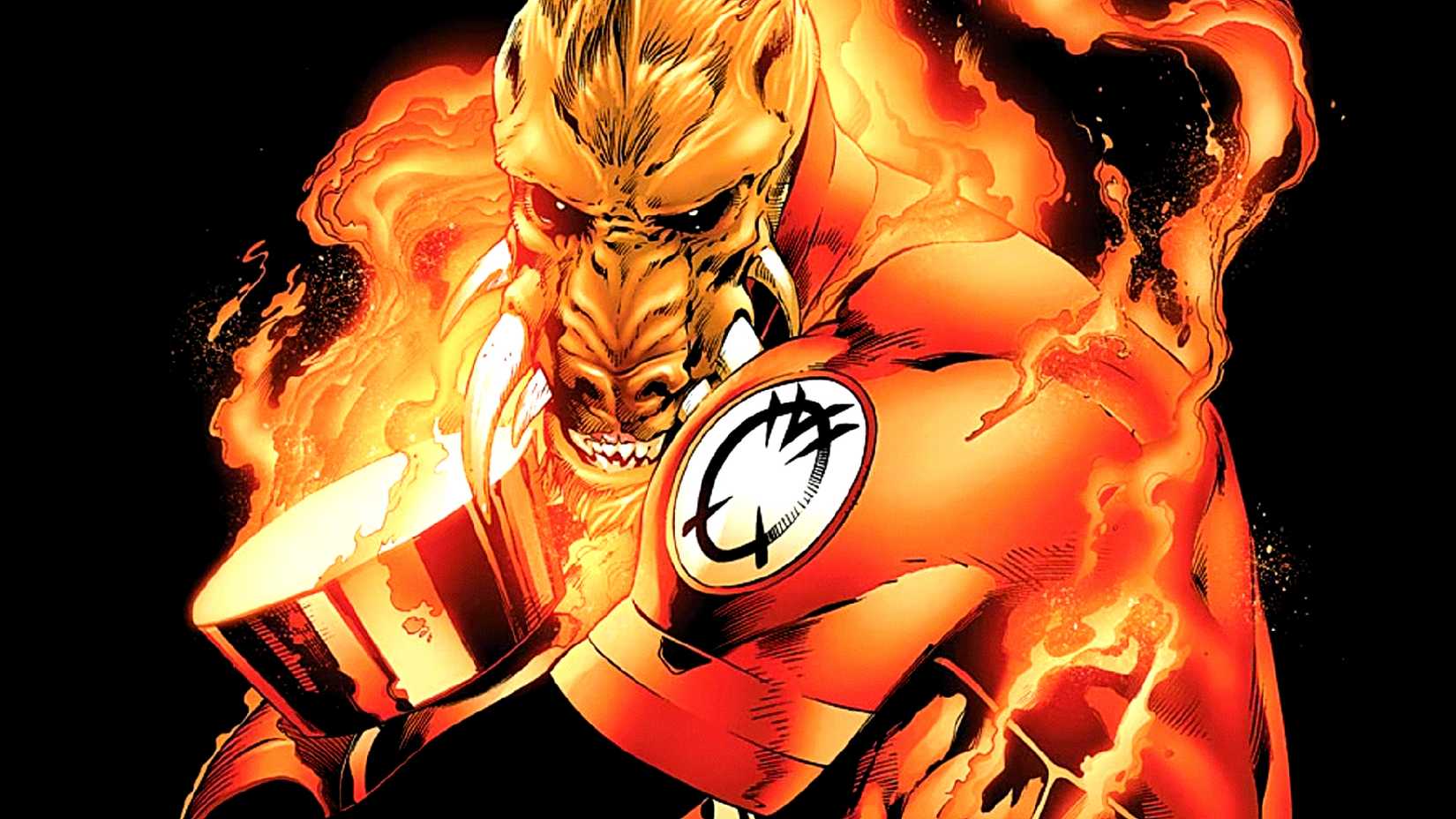 DC's Orange Lantern Larfleeze cradles his lantern