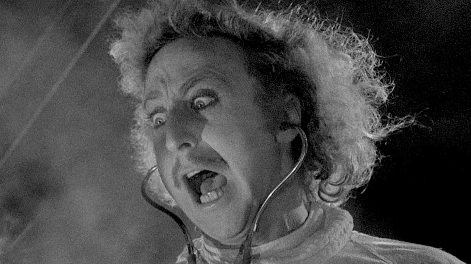 Dr Frankenstein looking horrified in Young Frankenstein