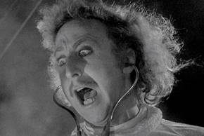 Dr Frankenstein looking horrified in Young Frankenstein