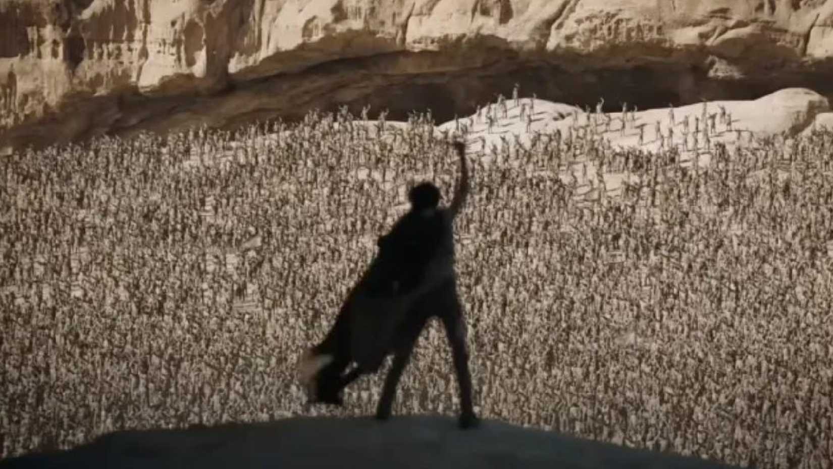 dune two still of paul rallying the fremen