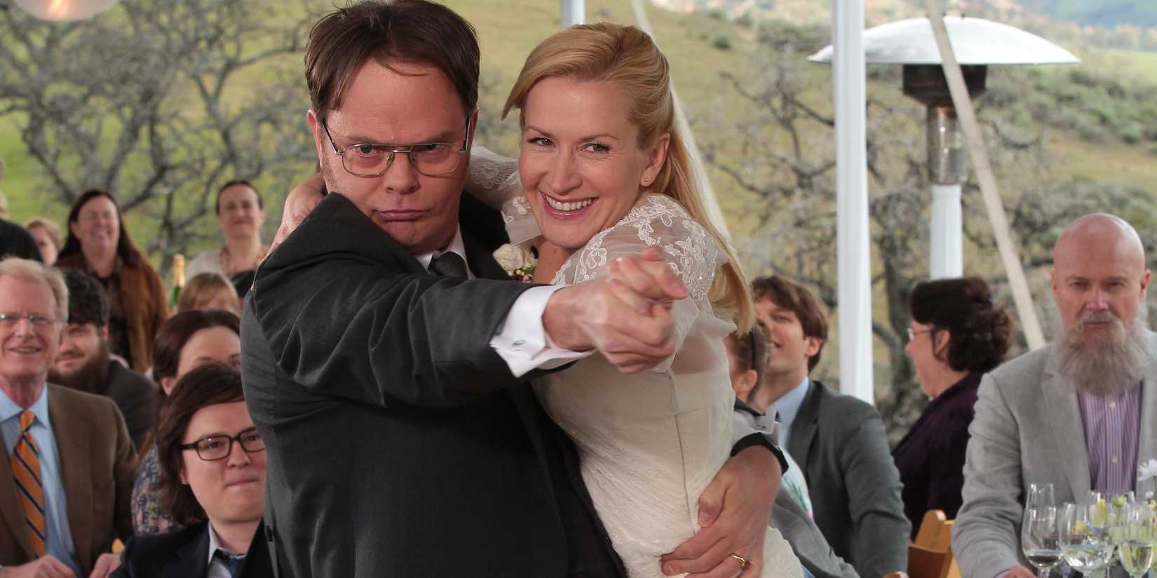 dwight and angela s first dance at their wedding in the office finale