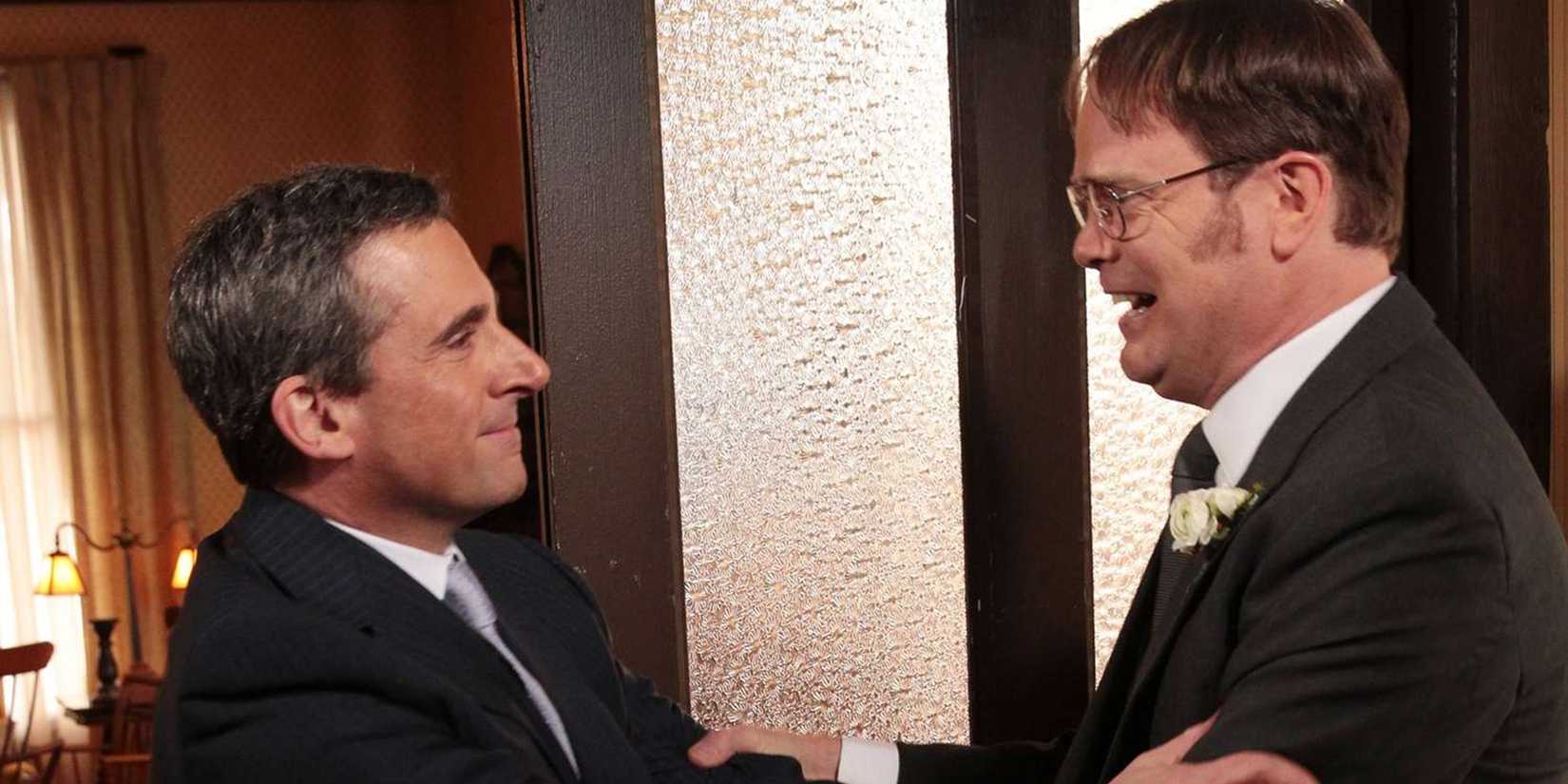 dwight embraces michael in the office finale