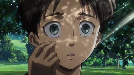 Eren looking worried in Attack on Titan