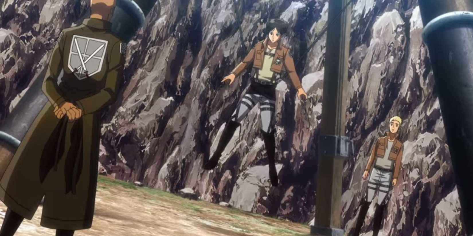 Eren training to use his ODM gear in Attack on Titan
