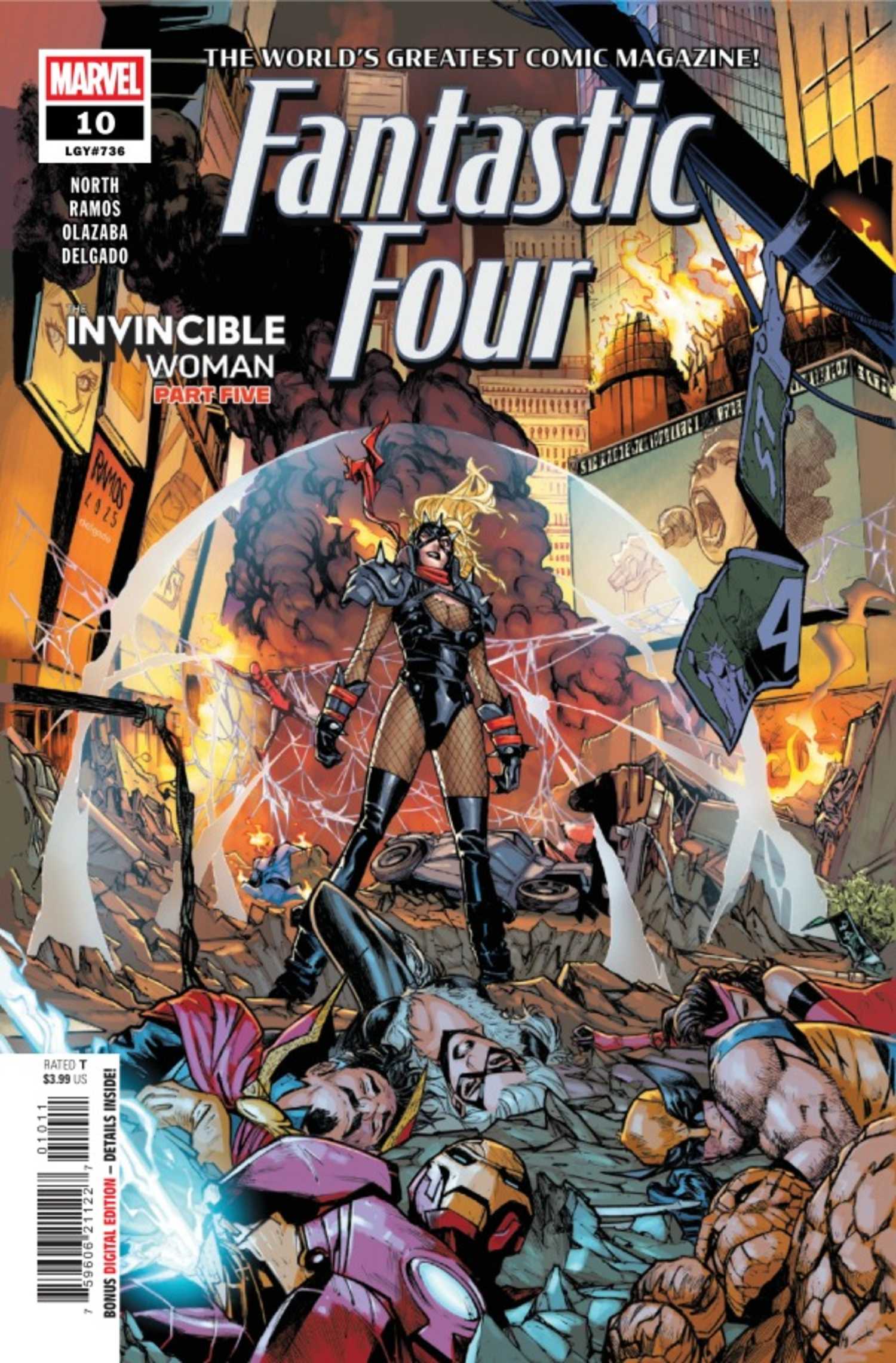 Fantastic Four #10 cover, Malice stands amidst rubble and the bodies of heroes