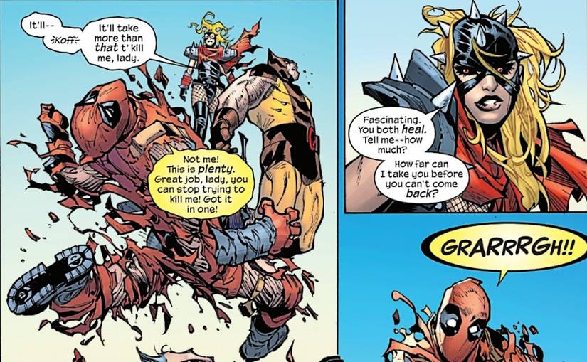 Fantastic Four #10, Malice tests Wolverine and Deadpool's healing factors