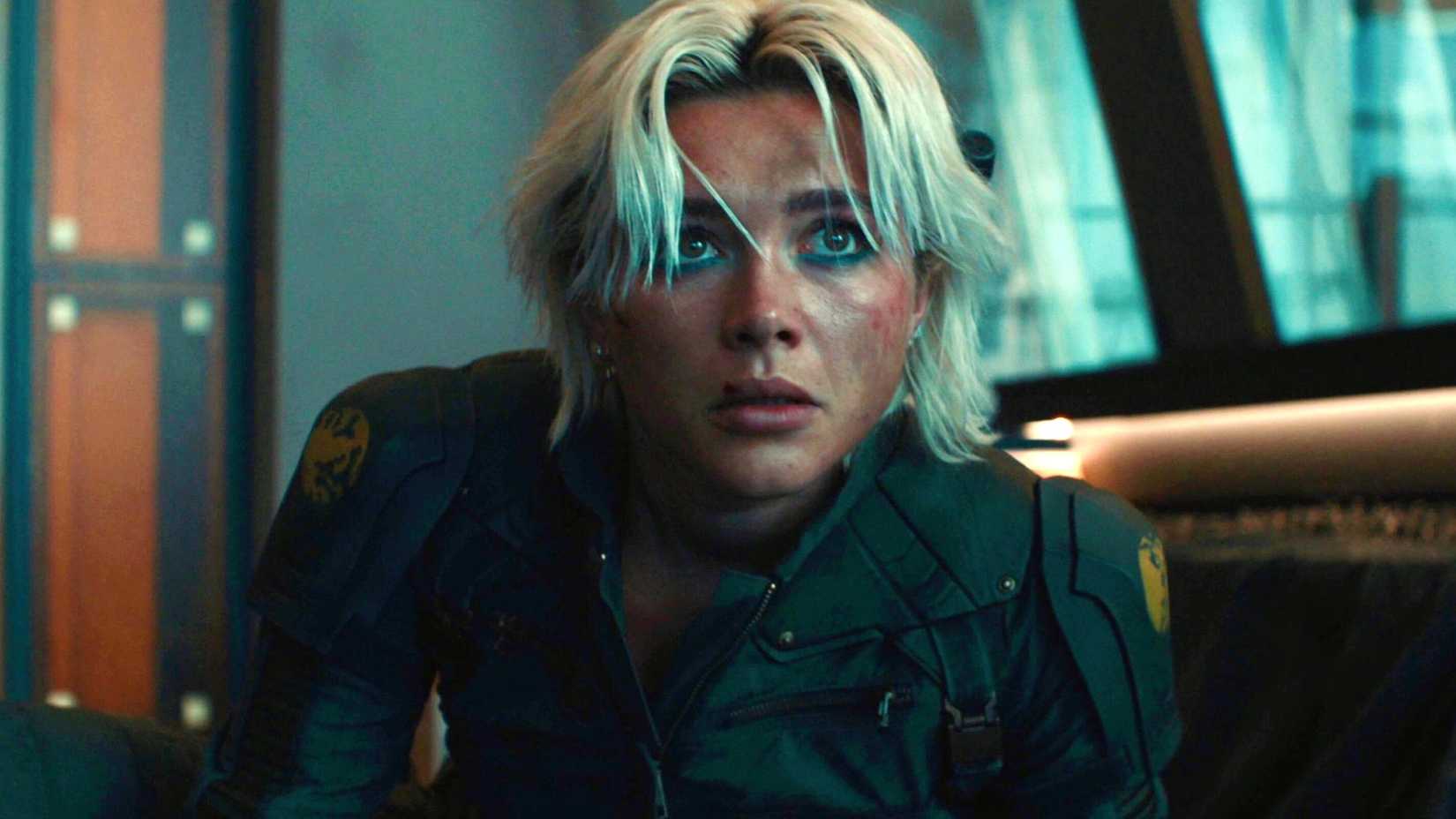 Florence Pugh as Yelena Belova looking concerned in Thunderbolts*