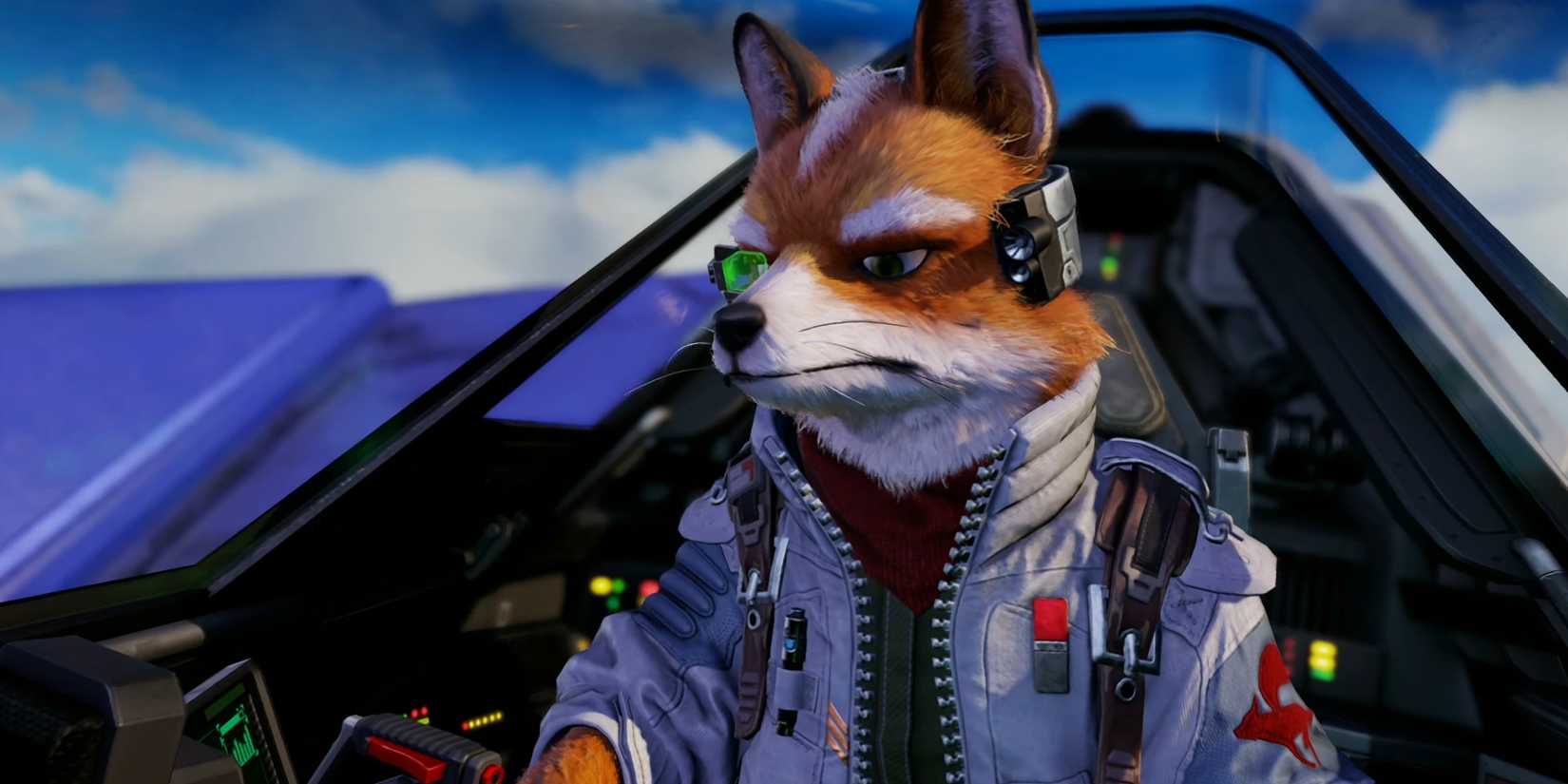 Fox McCloud in his Arwing cockpit in Star Fox.