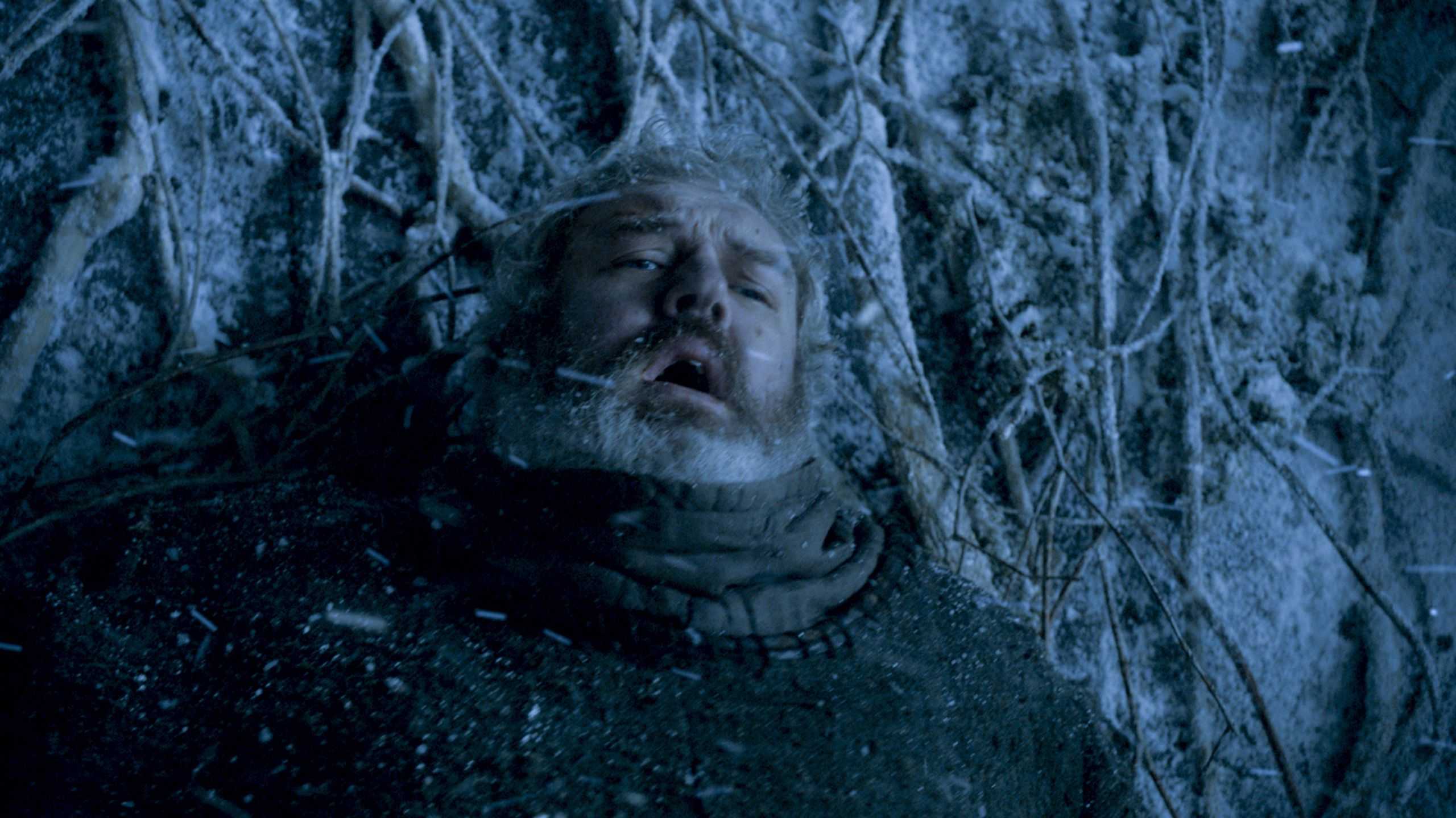 Hodor (Kristian Nairn) leaning against a door in Game of Thrones.