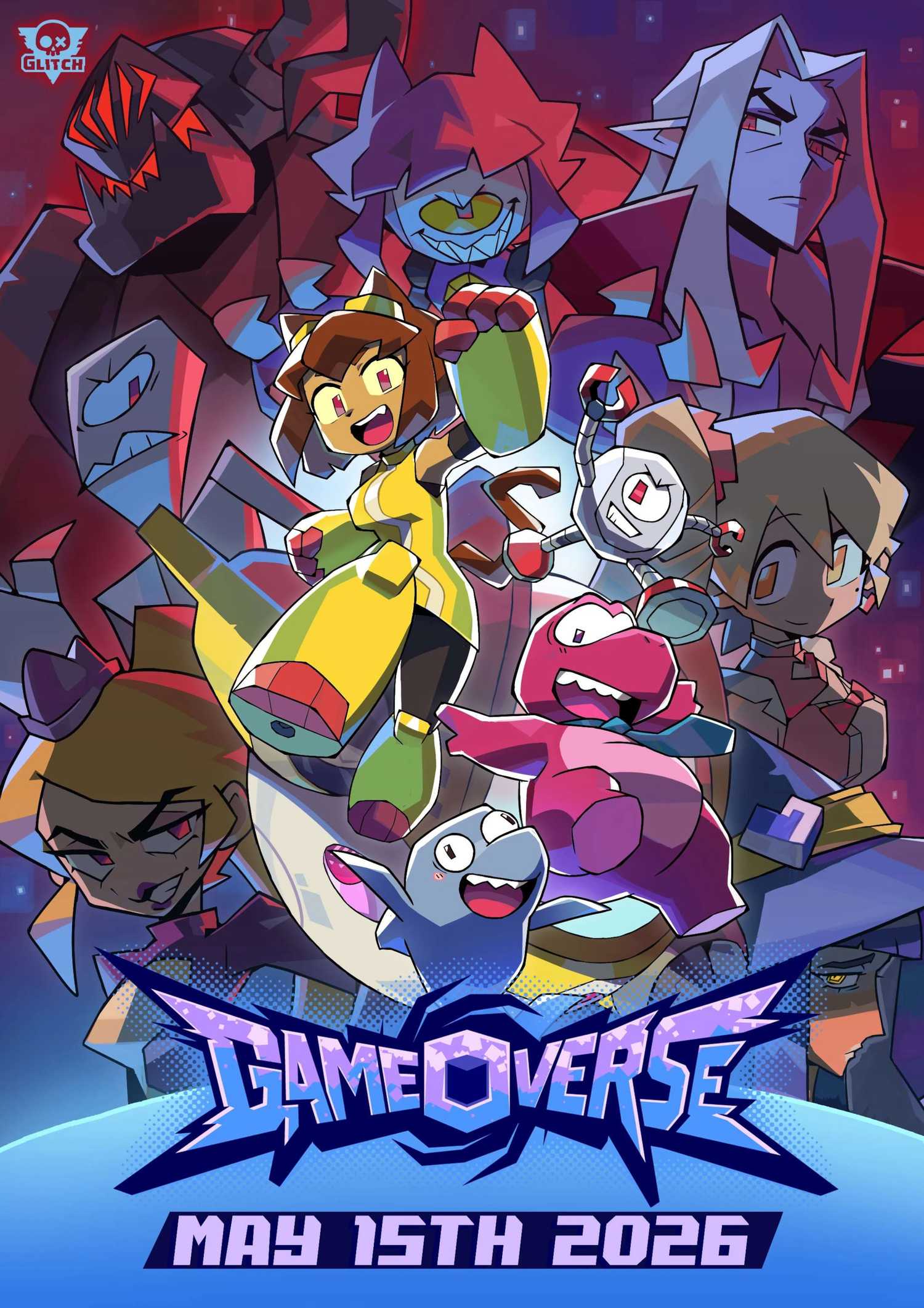 Pôster promocional da série animada Gameoverse com o elenco principal.