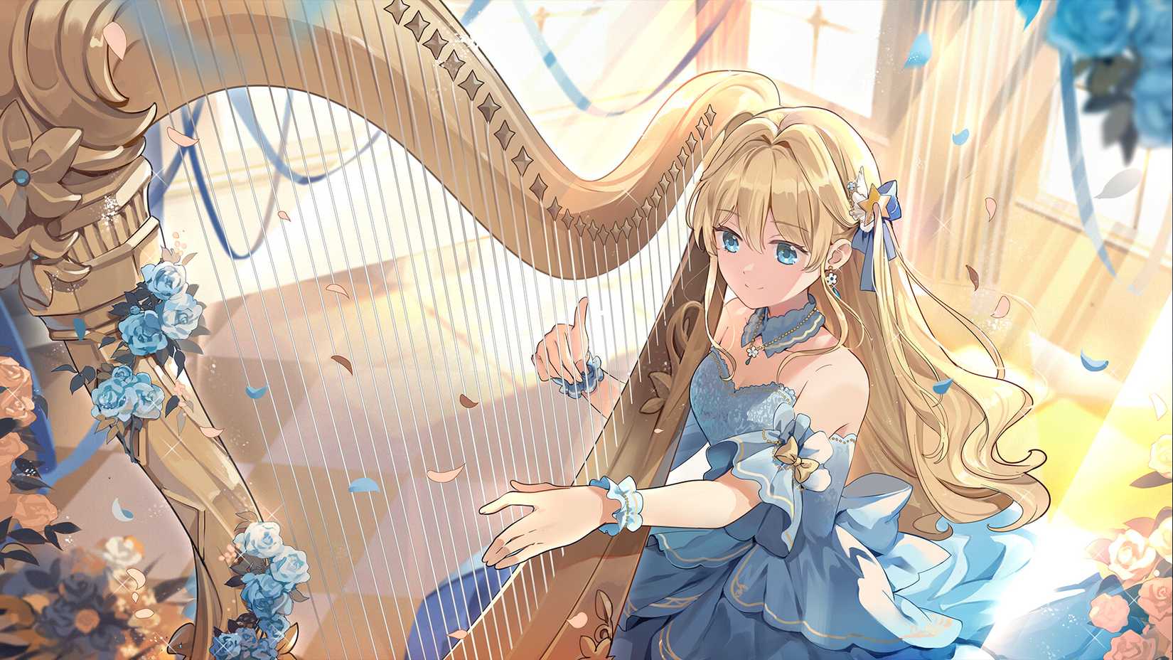 Girl Playing Harp in Magical School Game