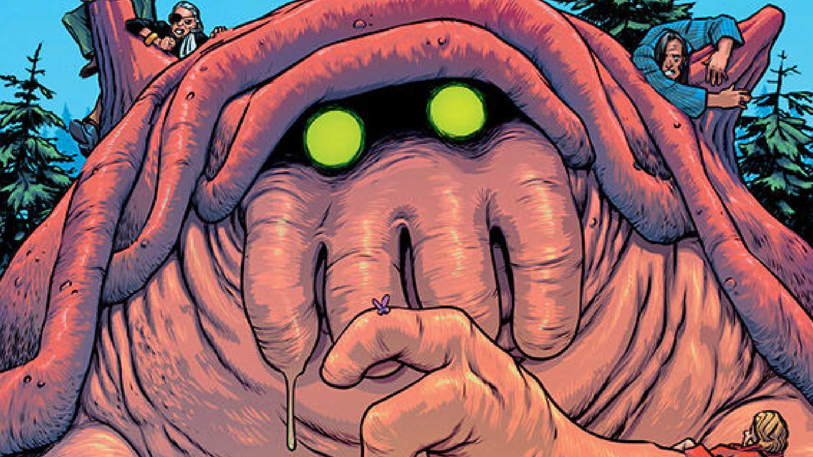 hidden springs variant cover showing friendly kaiju
