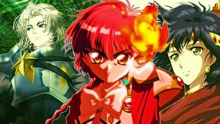 Hikaru Shido from Magic Knight Rayearth in front of characters from Red River and The Exiled Heavy Knight Knows How to Game the System