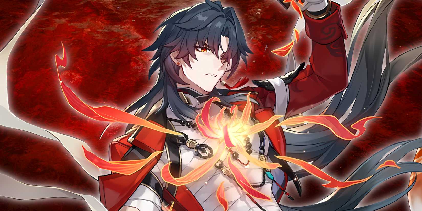 Mortenax Blade has a flaming heart in Honkai Star Rail.